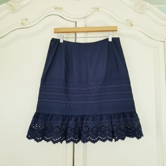 Ralph Lauren Blue Eyelet Ruffle Cotton Side Zip Short Skirt Womens 8 - Picture 2 of 4